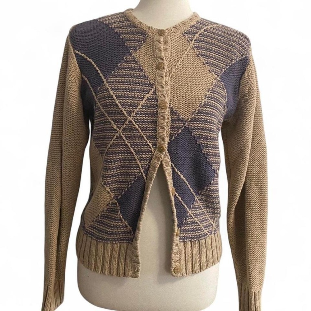 Vintage beige and purple knit cardigan by Dress Barn